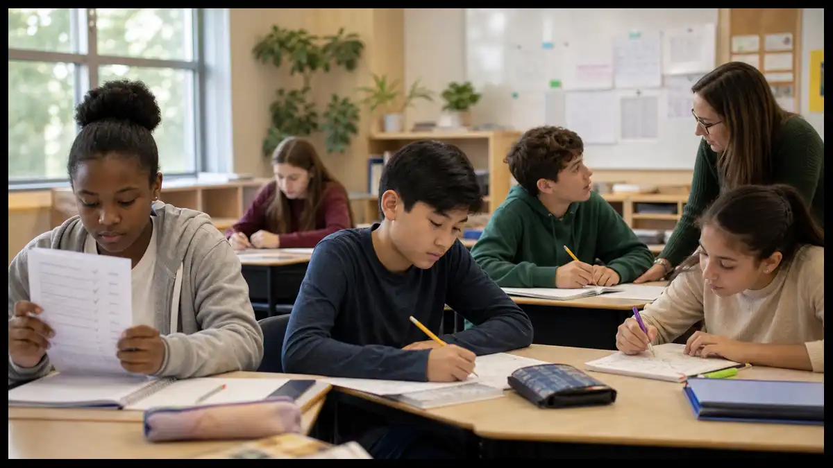 Middle-school students use different self-regulated learning strategies while working, reviewing goals, revising answers, and seeking teacher support.